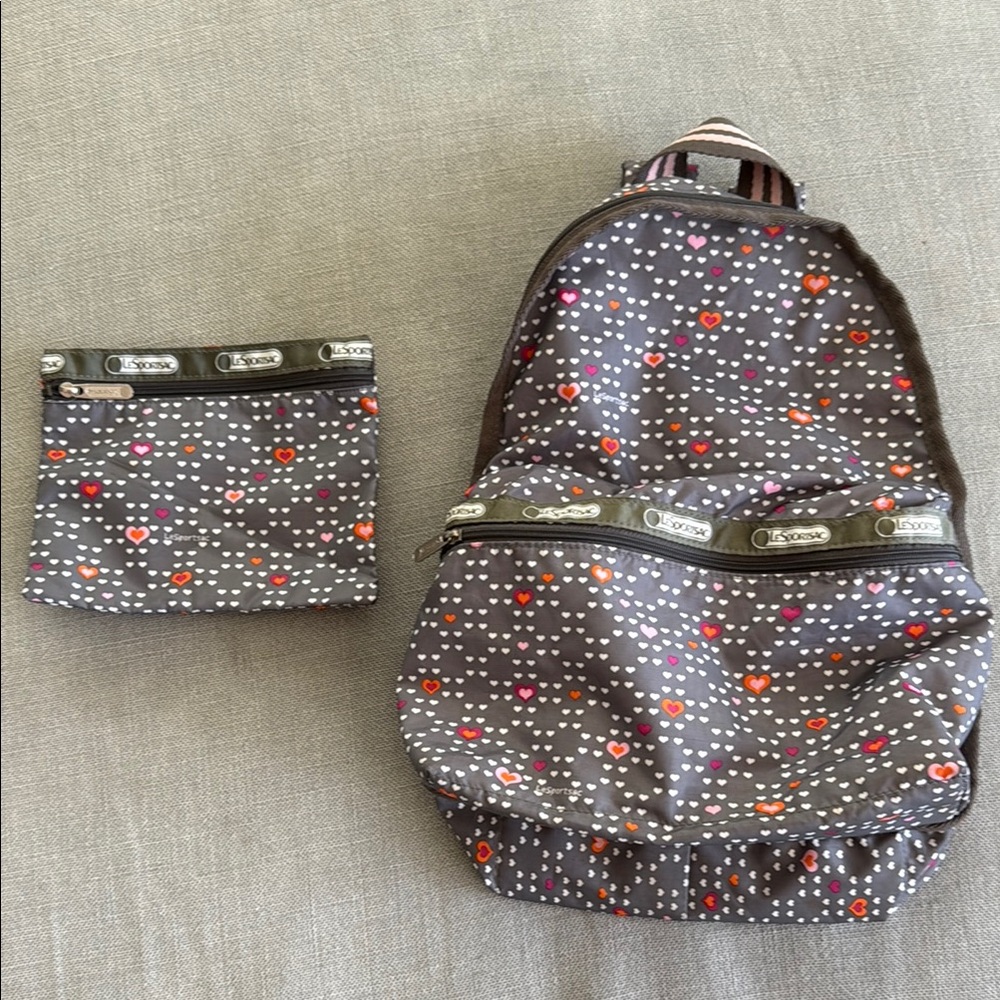 Lesportsac Gray Backpack Casual Style and Zip Pouch